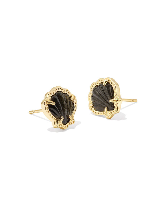 Kendra Scott Brynne Shell Stud Earrings Gold Obsidian