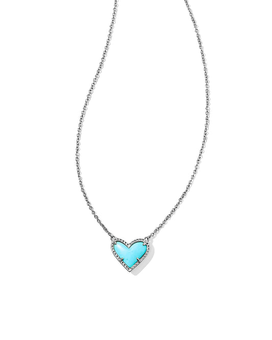 Kendra Scott Ari Heart Pendant Necklace Rhodium Turquoise