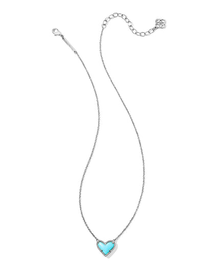 Kendra Scott Ari Heart Pendant Necklace Rhodium Turquoise