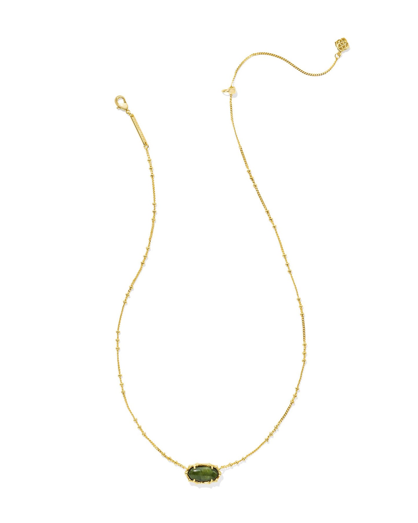 Elisa Vintage Gold Bamboo Frame Short Pendant Necklace in Sage Serpentine