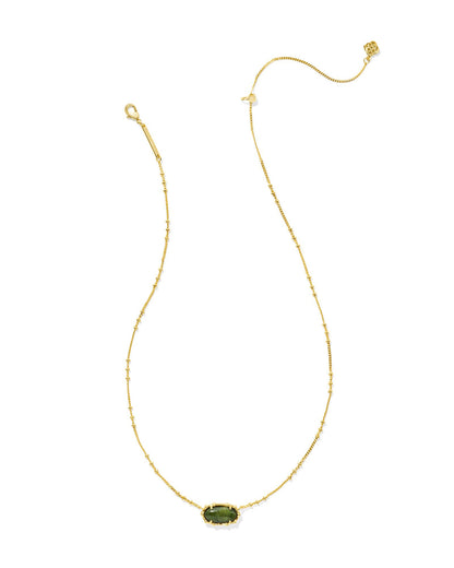 Elisa Vintage Gold Bamboo Frame Short Pendant Necklace in Sage Serpentine