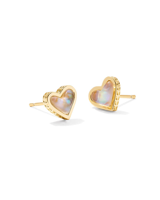 Framed Ari Heart Stud Earrings Gold Iridescent Abalone